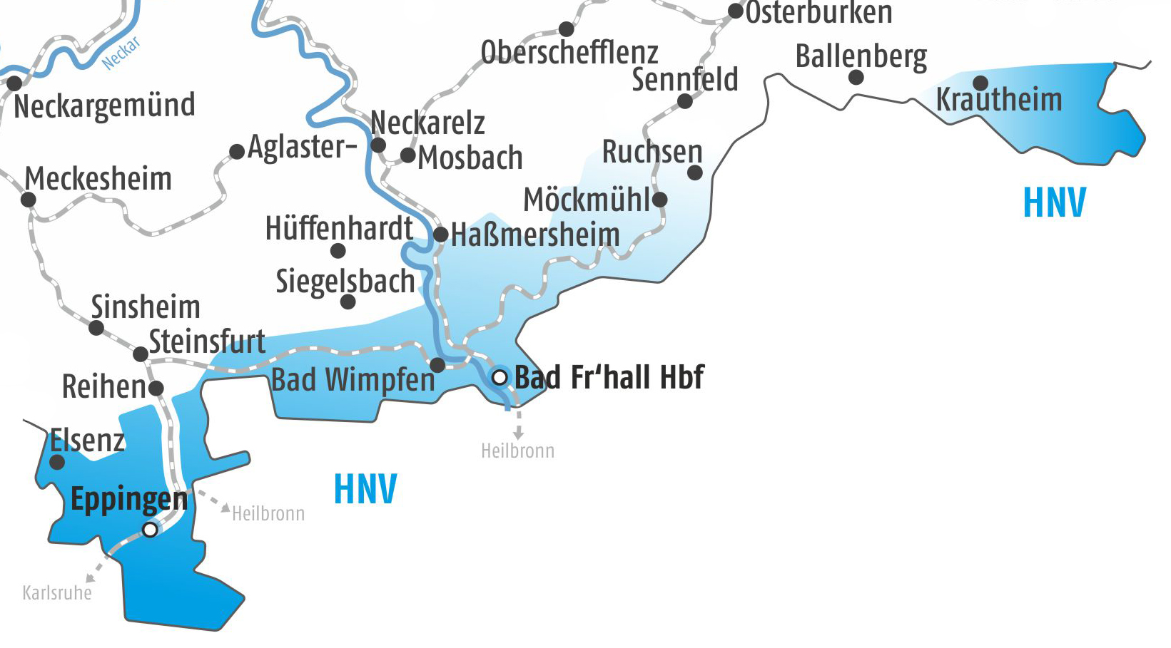 VRN | Übergang zum Heilbronner-Hohenloher-Haller Nahverkehr GmbH (HNV)