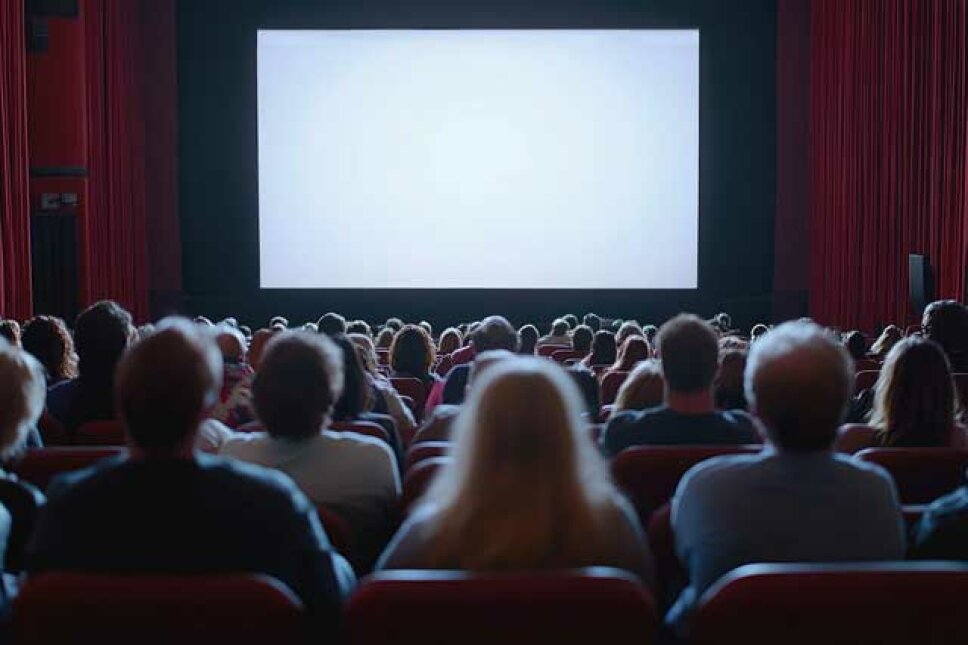 Menschen sitzen im Kino vor der Leinwand
