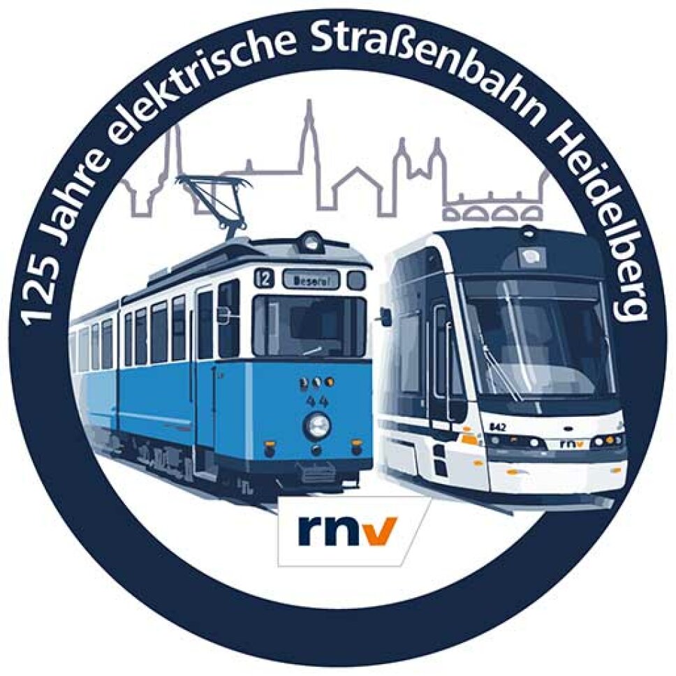 kreisförmiges Logo mit  2 Straßenbahnen