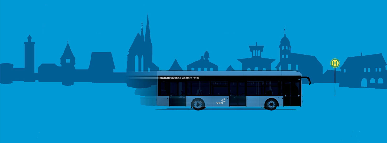 Grafik eines VRN-Busses vor einer Silhouette mit markanten Gebäuden im Rhein-Pfalz-Kreis